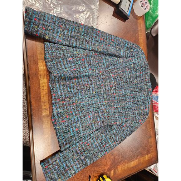 Vintage Benetton Tweed Wool Blend Blazer Jewel Tone Multi Blue Winter Womens M - Picture 3 of 5